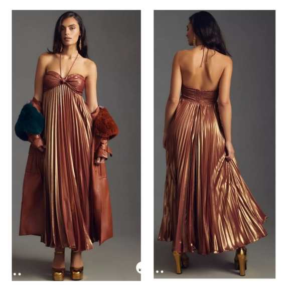 Anthropologie Pliss Halter Dress